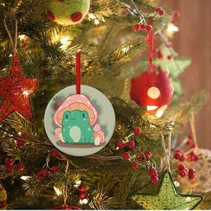 Cottagecore Mushroom & Frog Ceramic Christmas Ornament 🍄 🐸